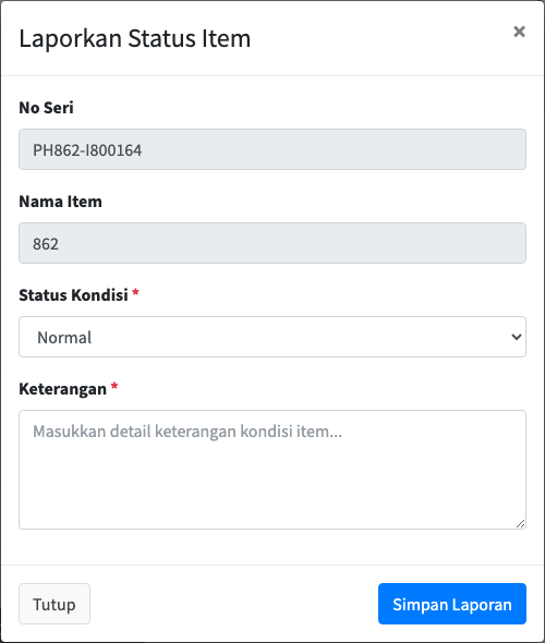 Jendela laporkan status item