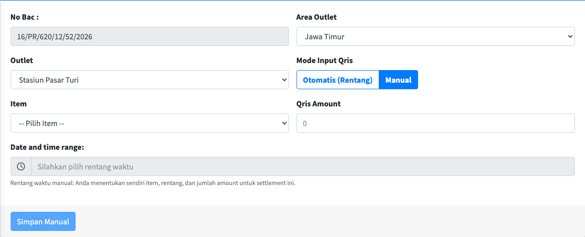 Form QRIS Settlement mode Manual