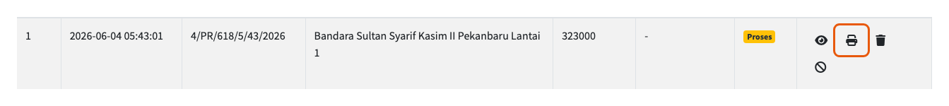Tombol cetak pada baris transaksi