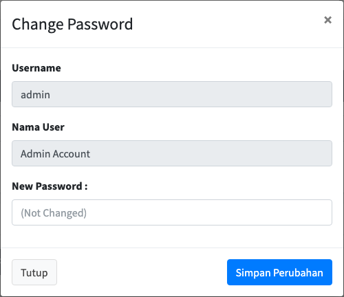 Jendela ubah kata sandi pengguna