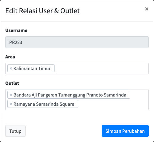 Jendela ubah pemetaan operator