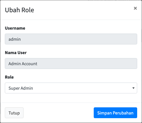 Jendela ubah peran pengguna