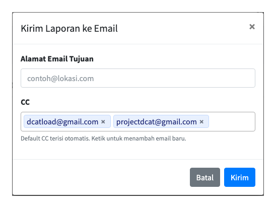 Jendela Kirim Laporan ke Email